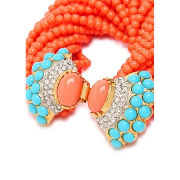 Kenneth Jay Lane KJL Torsade Beaded Multistrand Clasp Bracelet Coral 22k Plated - Picture 2 of 5